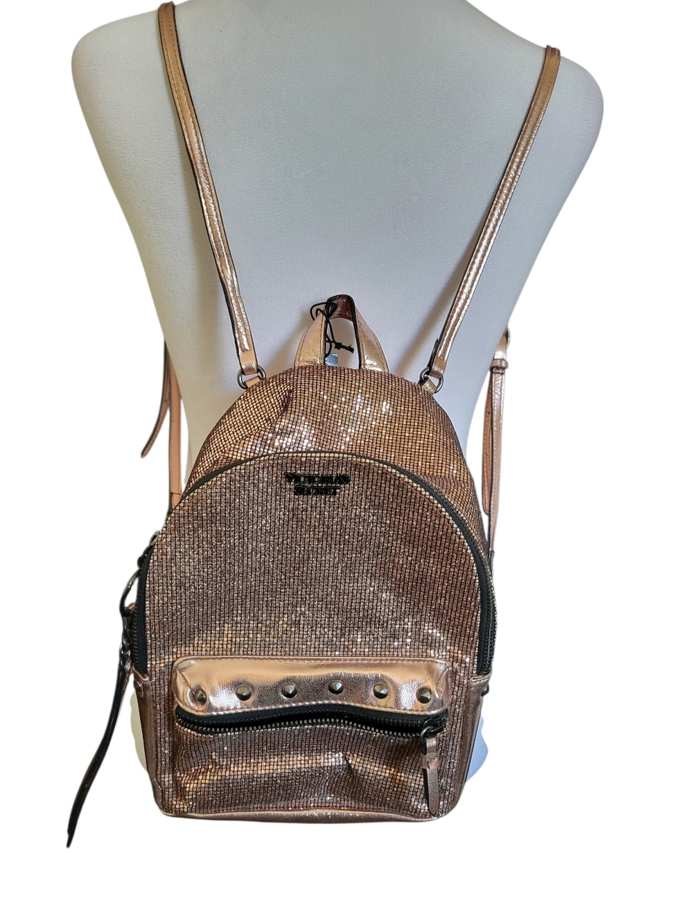 Victoria's Secret Sparkling Rose Gold Backpack Purse - Picture 1 of 5